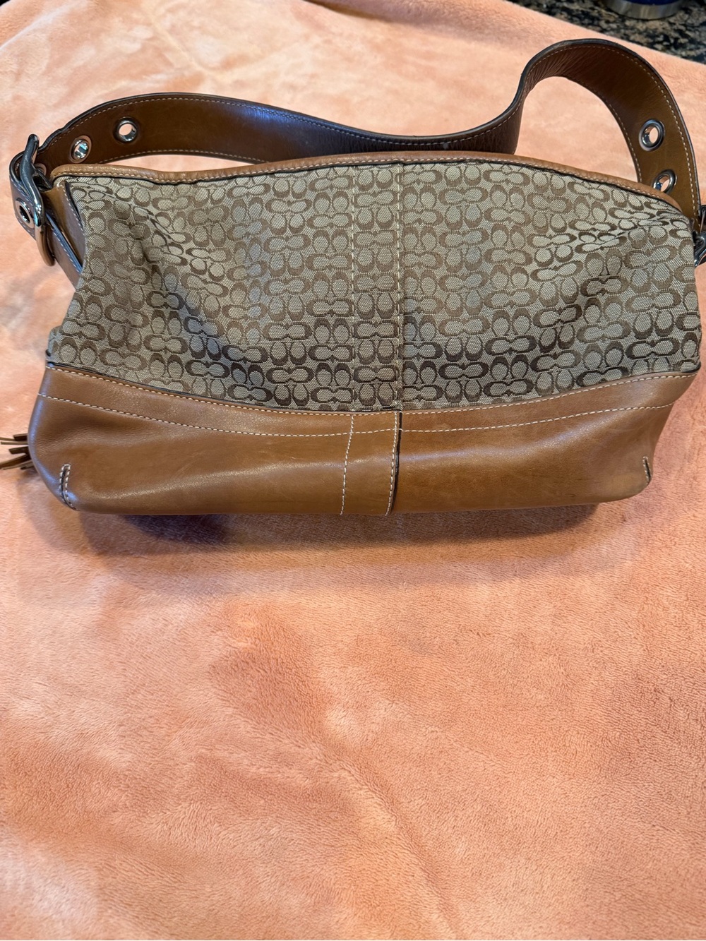 Coach Signature Canvas and Brown Leather Shoulder Bag - Picture 6 of 7